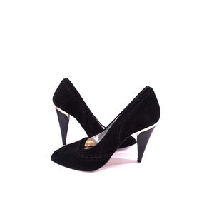 Vintage Krizia POI Suede Silver Leather Pumps Sandals 37 Retail 550 Black